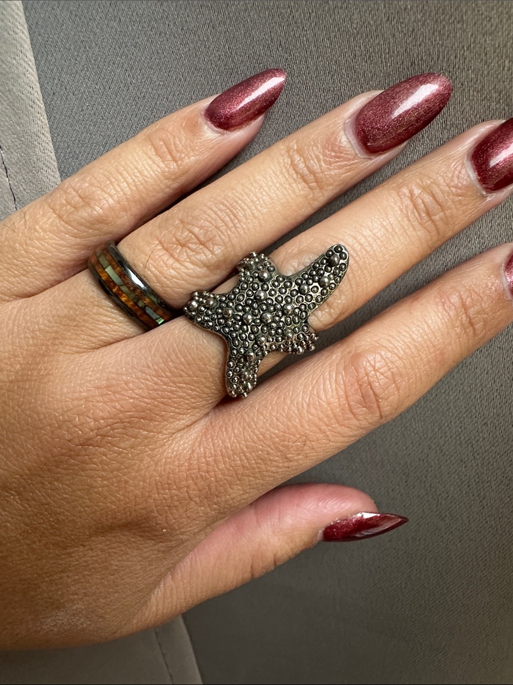 Starfish Textured Statement Ring in Antique Silver